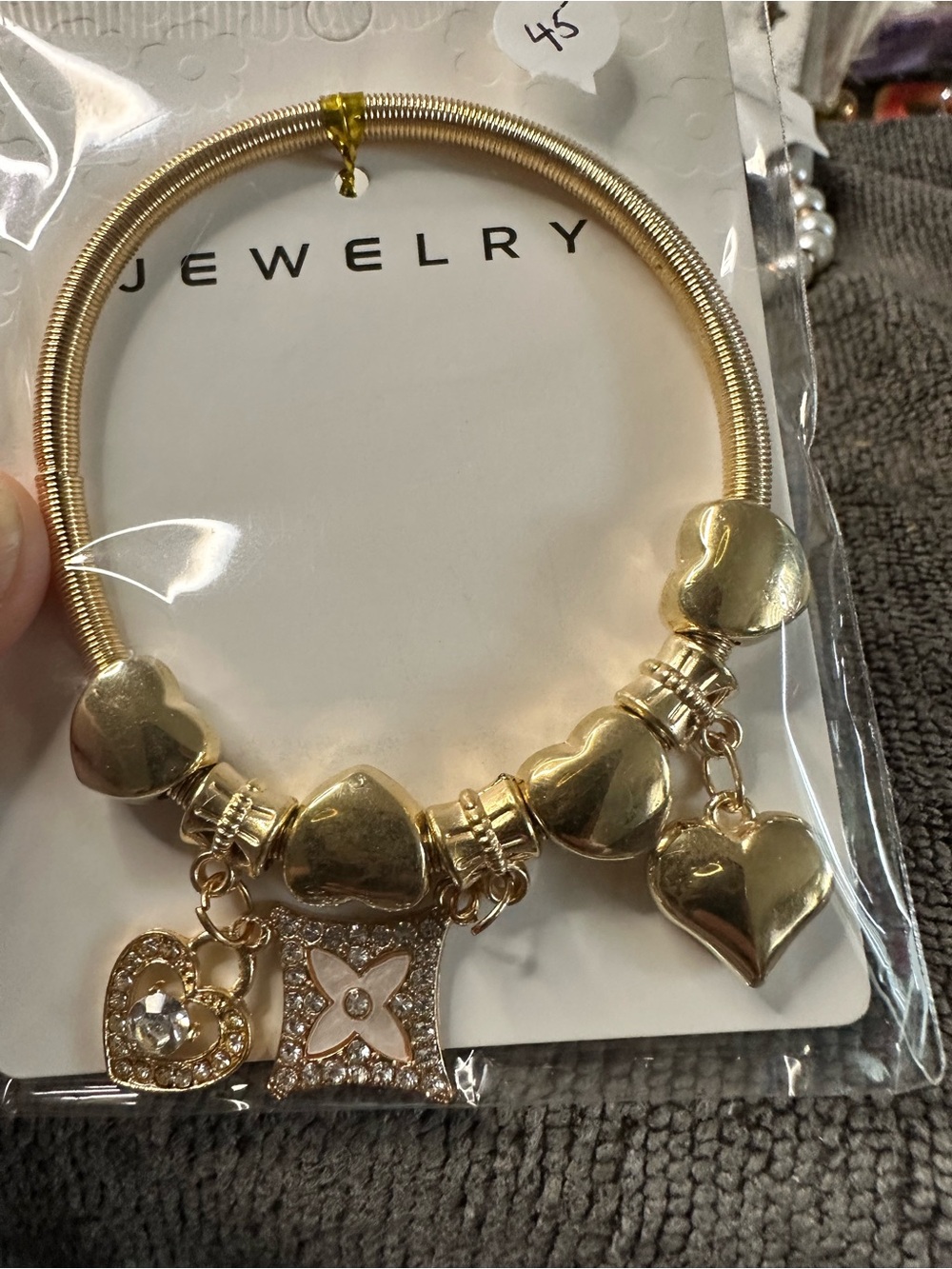 Gold Heart Charm Bracelet with Pavé Accents - Unbranded
